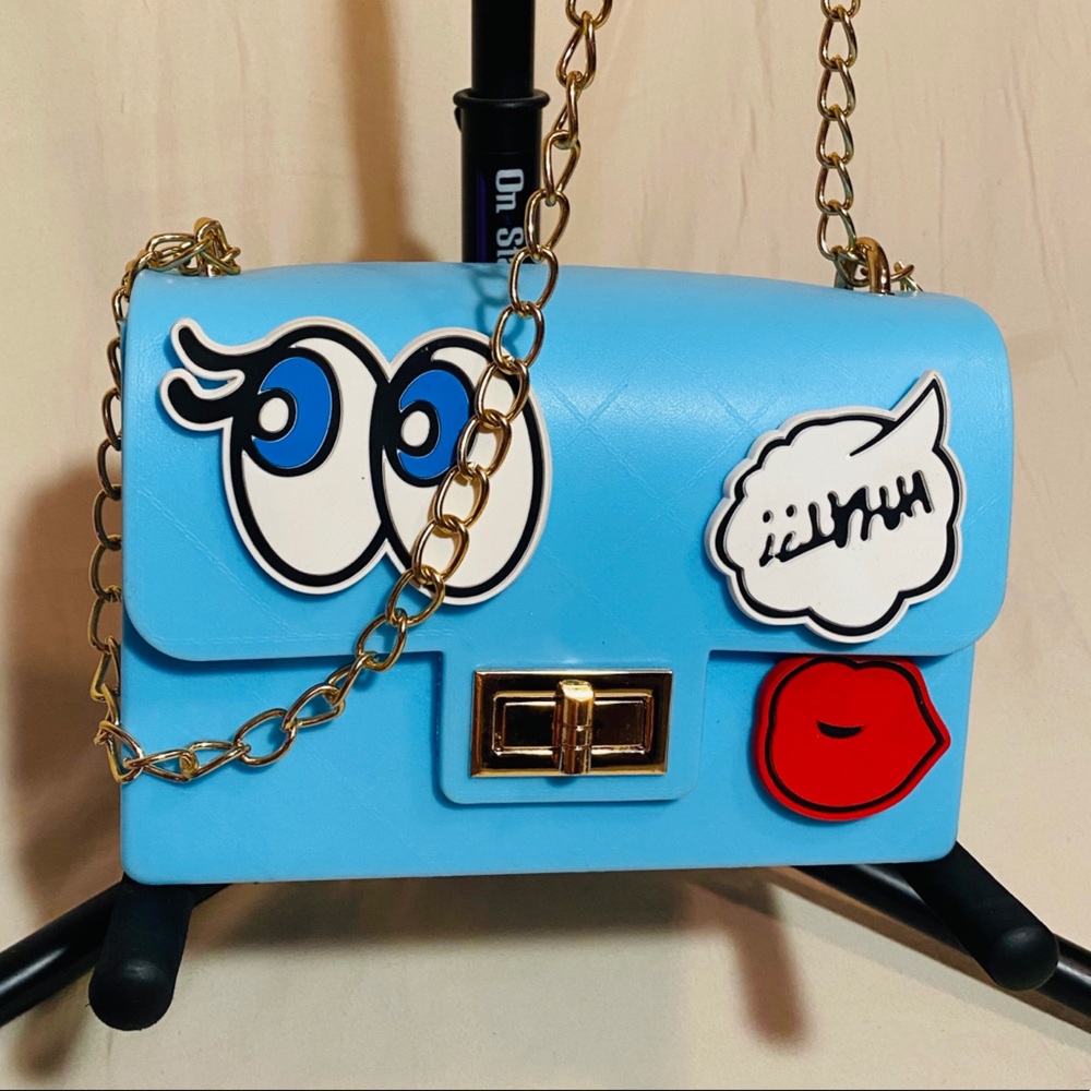 Bahama Blu Accent Purse with Gold Chain Handle